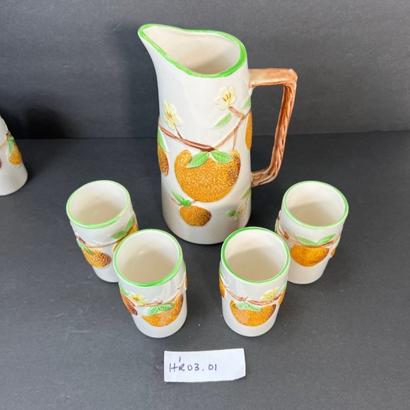 Vtg Napco Napcoware Good Morning Orange Juice Set Pitcher 6 Tumblers 50s Kitsch - Picture 14 of 14